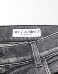 Dolce & Gabbana Grey Cotton Denim Slim Fit Distressed Pants Jeans