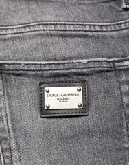Dolce & Gabbana Grey Cotton Denim Slim Fit Distressed Pants Jeans