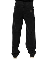 Dolce & Gabbana Black Cotton Logo Men Mid Waist Denim Jeans