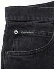 Dolce & Gabbana Black Cotton Logo Men Mid Waist Denim Jeans