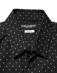 Dolce & Gabbana Black Polka Dot Cotton GOLD Men Formal Dress Shirt