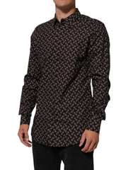 Dolce & Gabbana BrownFloral Collared GOLD Formal Dress Shirt
