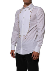 Dolce & Gabbana White Cotton DG Logo Pearl GOLD Formal Shirt