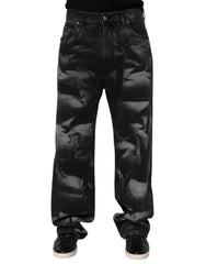 Dolce & Gabbana Black Marbled Effect Straight Men Denim Jeans