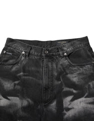 Dolce & Gabbana Black Marbled Effect Straight Men Denim Jeans