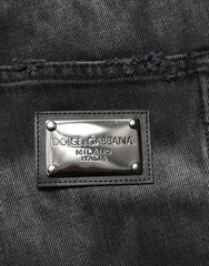 Dolce & Gabbana Black Marbled Effect Straight Men Denim Jeans