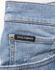Dolce & Gabbana Blue Tattered Slim Fit Cotton Denim Jeans