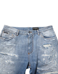 Dolce & Gabbana Blue Distressed Ripped Denim Trouser Jeans