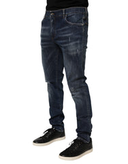 Dolce & Gabbana Dark Blue Washed Running Ripped Denim Jeans