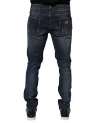 Dolce & Gabbana Dark Blue Washed Running Ripped Denim Jeans