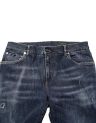 Dolce & Gabbana Dark Blue Washed Running Ripped Denim Jeans