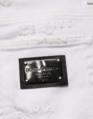 Dolce & Gabbana White Distressed Ripped Denim Trouser Jeans