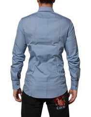 Dolce & Gabbana Blue Cotton Collared GOLD Formal Dress  Shirt