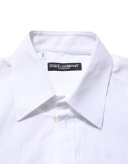 Dolce & Gabbana White Logo Plaque Collared Formal Dress  Shirt