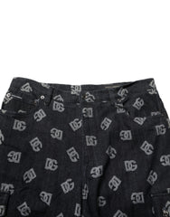 Dolce & Gabbana Black Monogram Denim Cargo Men Bermuda Short