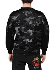 Dolce & Gabbana Black Camouflage Round Neck Sweatshirt Sweater