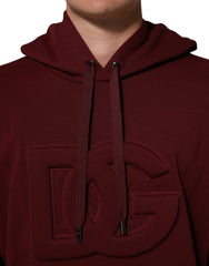 Dolce & Gabbana Maroon Embossed Logo Hooded Sweatshirt Sweater