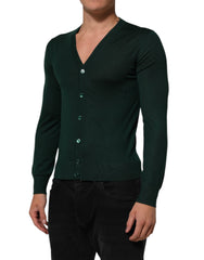 Dolce & Gabbana Dark Green Button Down Men Cardigan Sweater