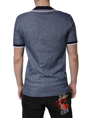 Dolce & Gabbana Blue Collared V-neck Silk Blend Polo T-shirt