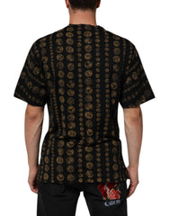 Dolce & Gabbana Black Cotton Coin Print Crew Neck T-shirt