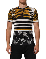 Dolce & Gabbana Multicolor Leopard Palm Leaf Men Crew Neck T-shirt