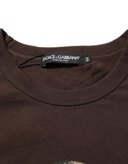 Dolce & Gabbana Brown Coin Laurel Print Men Crew Neck T-shirt