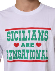 Dolce & Gabbana White Graphic Print Cotton Crew Neck T-shirt