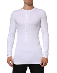 Dolce & Gabbana White Long Sleeves Button Closure T-shirt