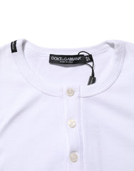 Dolce & Gabbana White Long Sleeves Button Closure T-shirt