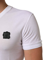 Dolce & Gabbana White Cotton Logo Patch V-neck Tee T-shirt