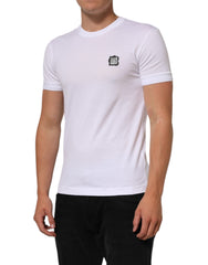 Dolce & Gabbana White Cotton Logo Patch Crew Neck  T-shirt