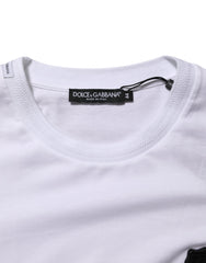 Dolce & Gabbana White Cotton Logo Patch Crew Neck  T-shirt