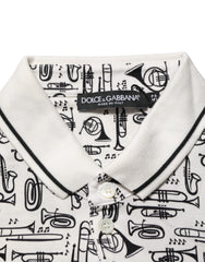 Dolce & Gabbana White Musical Print Collared Polo T-shirt