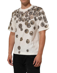 Dolce & Gabbana White Coin Print Cotton Crew Neck Men T-shirt
