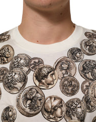 Dolce & Gabbana White Coin Print Cotton Crew Neck Men T-shirt