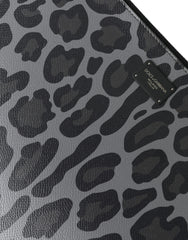Dolce & Gabbana Multicolor Leopard Jacquard Logo Plaque Document Briefcase Bag
