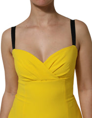 Dolce & Gabbana Yellow Polyester Sleeveless Sheath Midi Dress