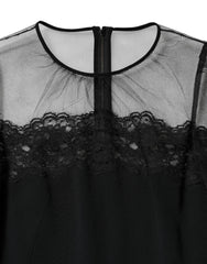 Dolce & Gabbana Black Lace Trim Nylon Tulle SheathMidi Dress