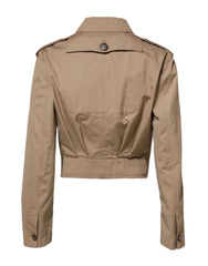 Dolce & Gabbana Beige Cotton Button Up Fitted Cropped Jacket