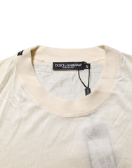 Dolce & Gabbana Off White Silk Crew Neck Short Sleeve T-shirt
