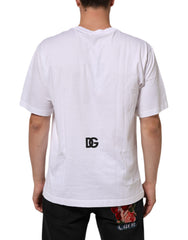 Dolce & Gabbana White Logo Print Cotton Crew Neck Men T-shirt