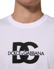 Dolce & Gabbana White Logo Print Cotton Crew Neck Men T-shirt