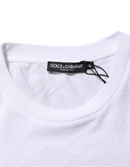 Dolce & Gabbana White Logo Print Cotton Men Crew Neck T-shirt