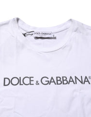 Dolce & Gabbana White Logo Print Cotton Crew Neck T-shirt