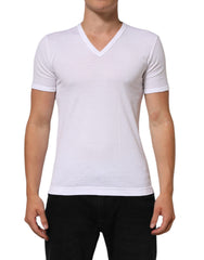 Dolce & Gabbana White Cotton V-Neck Short Sleeves T-shirt