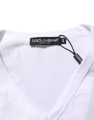 Dolce & Gabbana White Cotton V-Neck Short Sleeves T-shirt