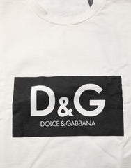 Dolce & Gabbana White Logo Print Cotton Crew Neck Men T-shirt