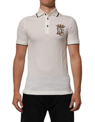 Dolce & Gabbana White Logo Embroidery Cotton Polo T-shirt