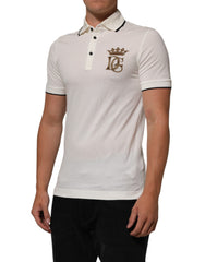Dolce & Gabbana White Logo Embroidery Cotton Polo T-shirt