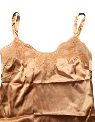 Dolce & Gabbana Brown Floral Lace Silk Satin Tank Lingerie Underwear